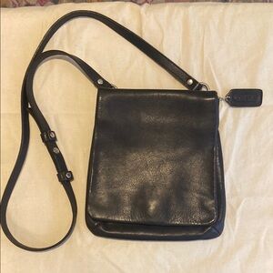 Vintage Coach Slim Black Leather Flap Crossbody Bag 9473